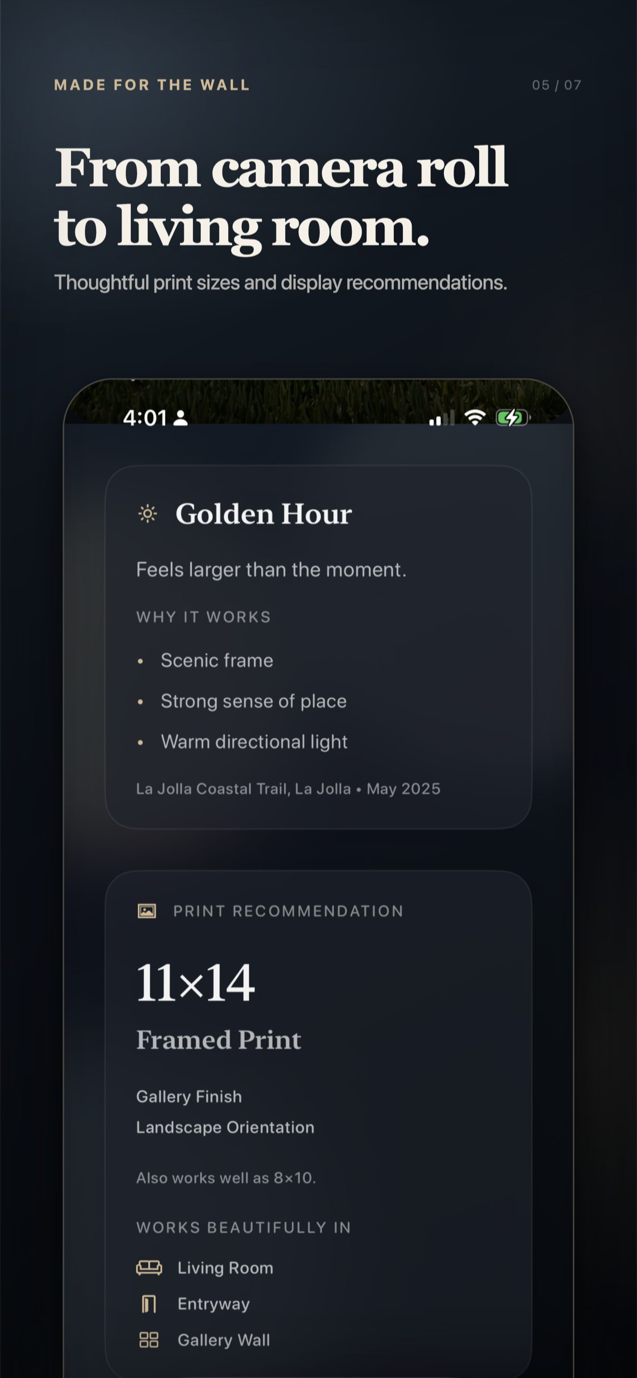 Print size and room recommendations inside Printworthy