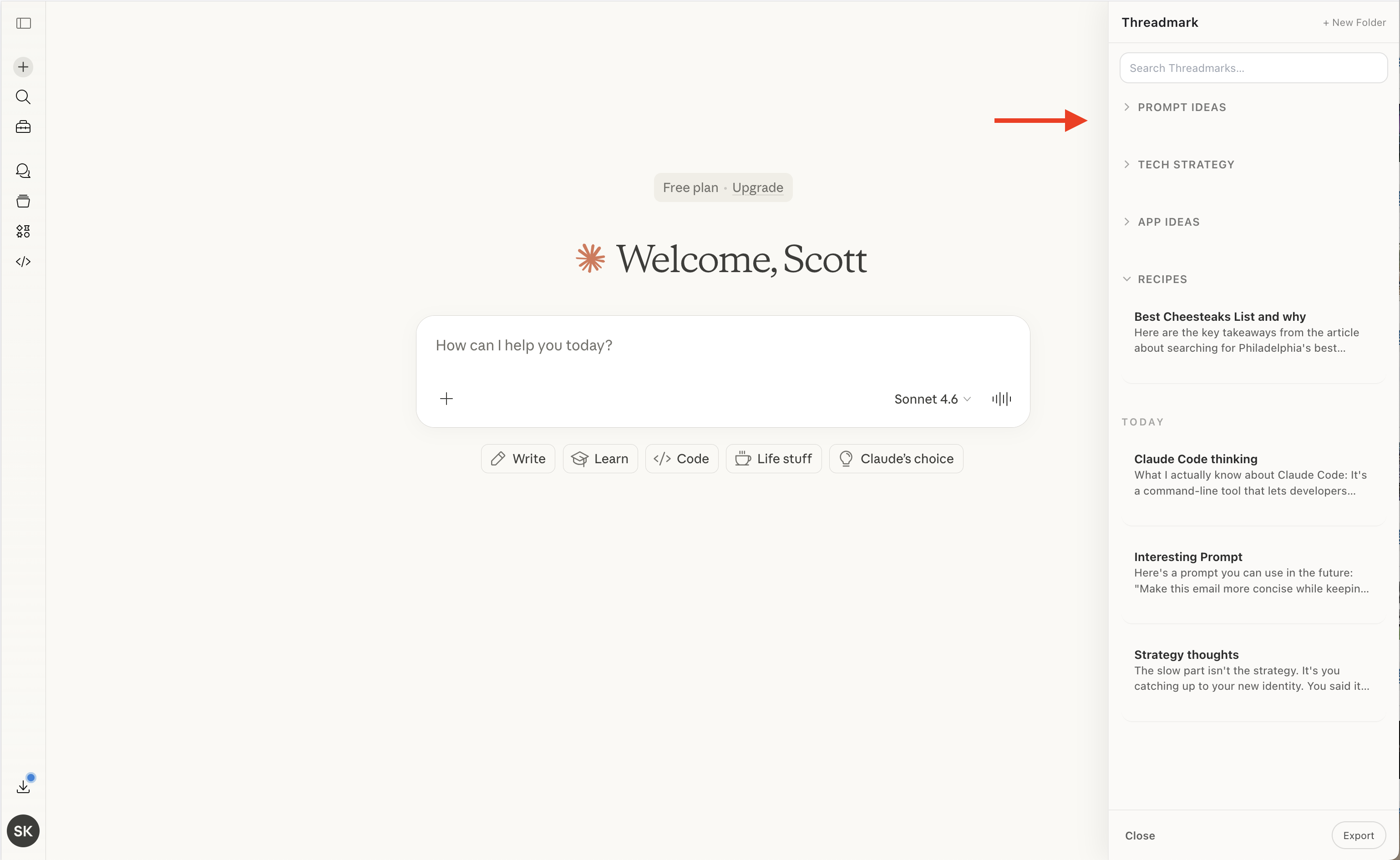Threadmark running inside Claude.ai
